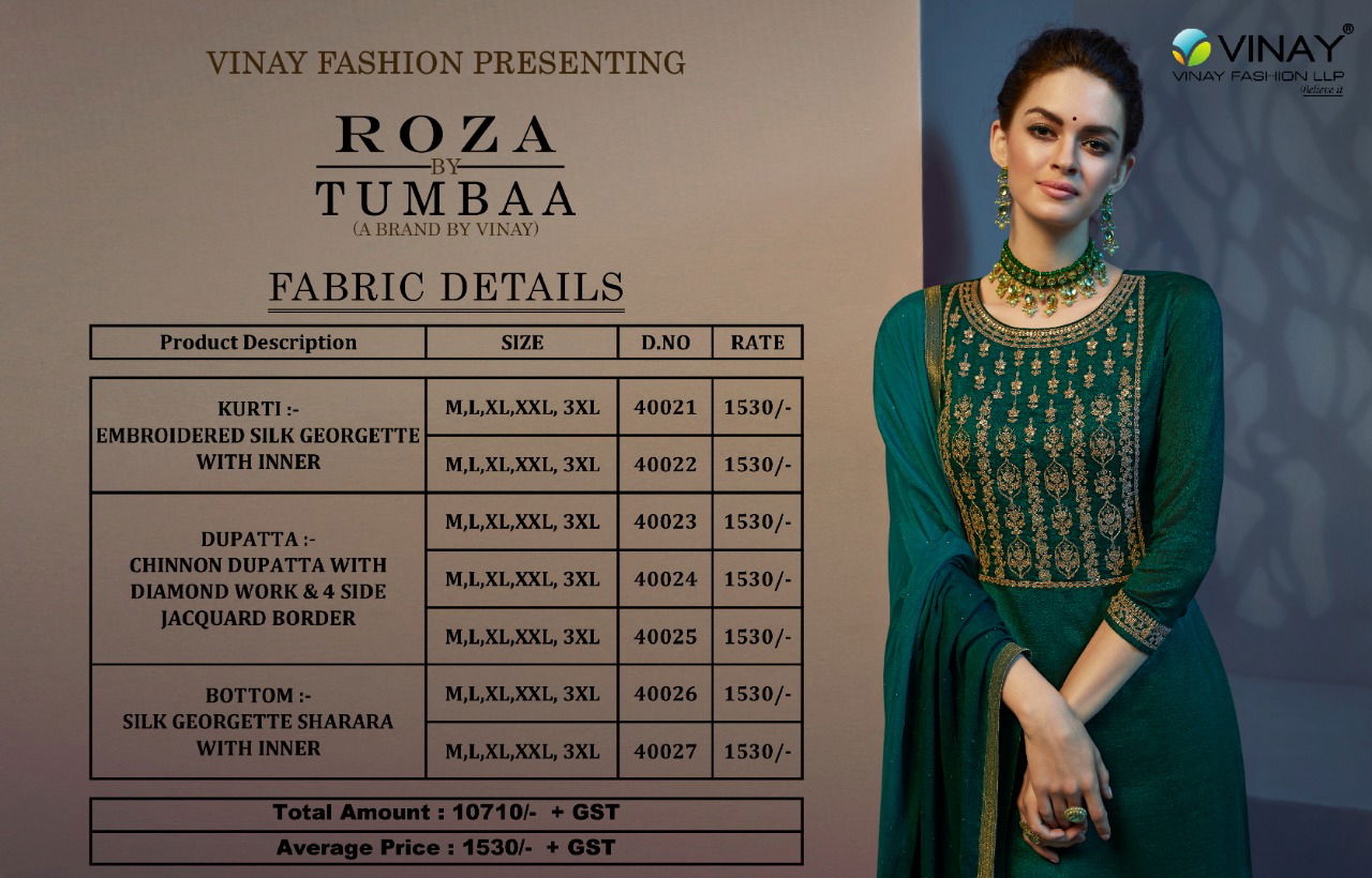 Vinay Tumbaa Roza New Exclusive Wear Georgette Ready Made Suit Collection
